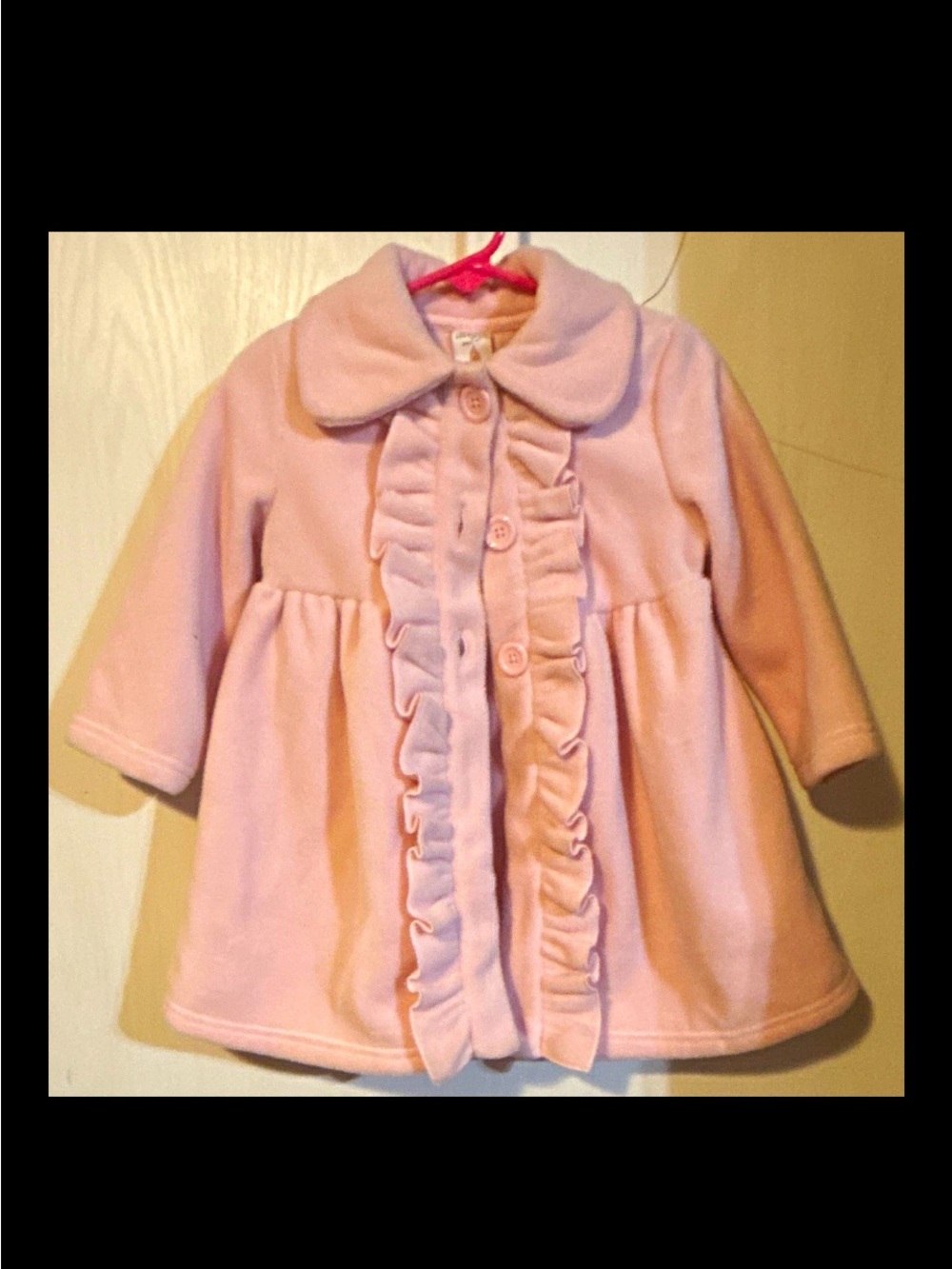 Source Unknown Girls' Pale Pink Ruffle-Front Pea Coat